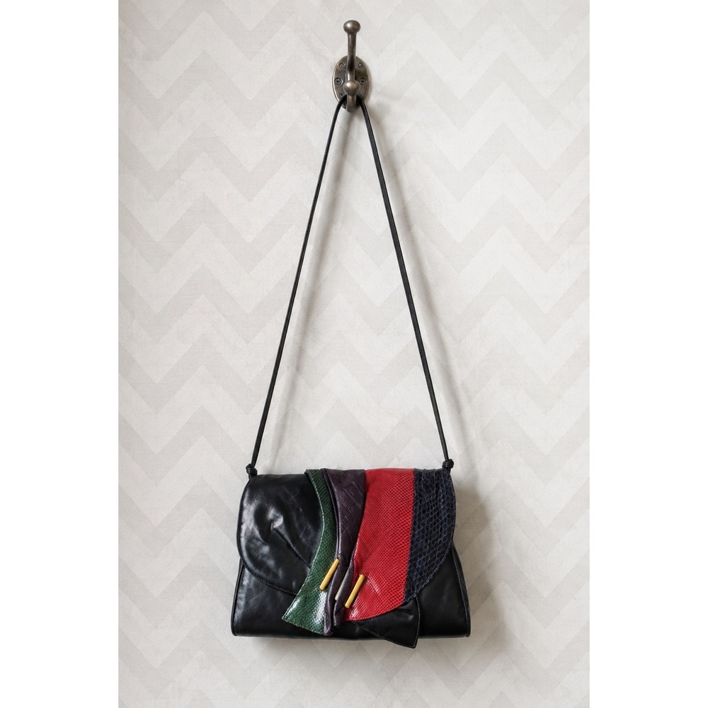 Vintage Sharif 1980s Leather and Patchwork Snakeskin Crossbody‎ Bag